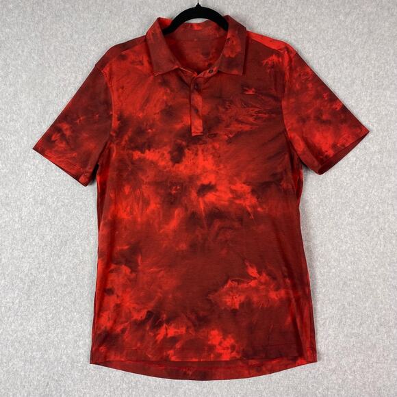 Lululemon Mens M Evolution Polo Shirt in Tidal Dye Grenadine Red Cassis - Picture 1 of 6